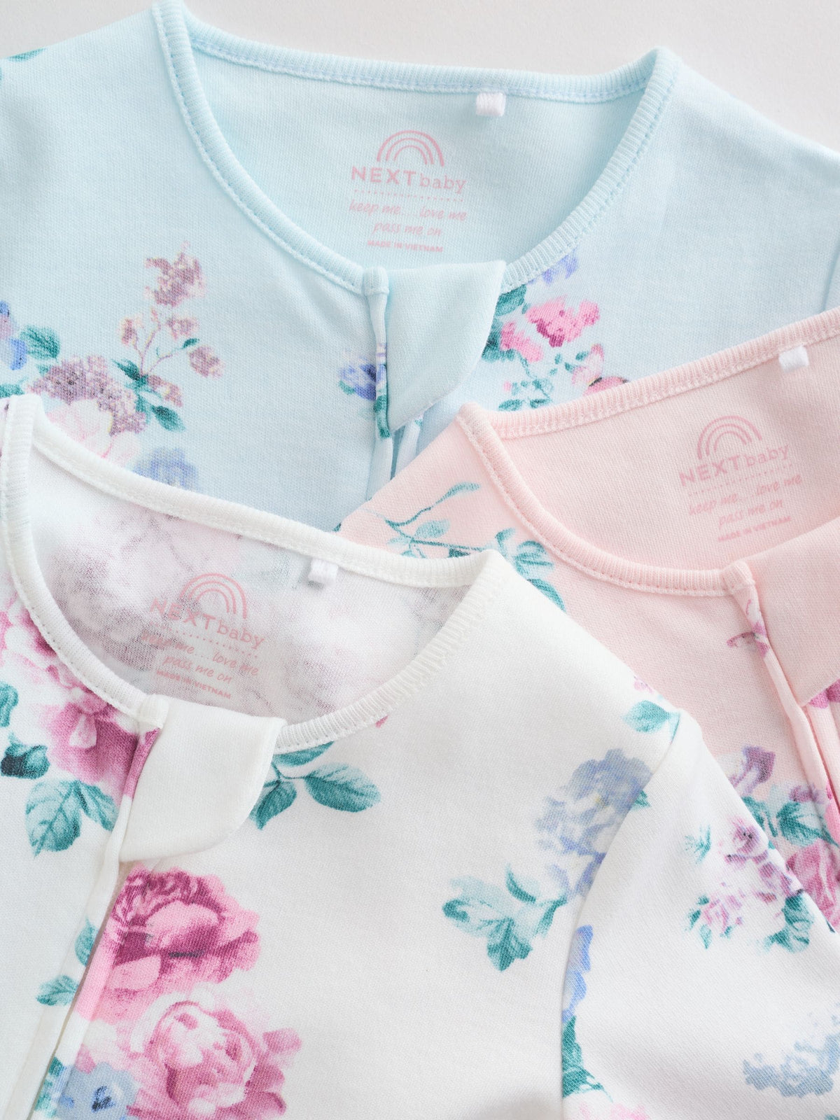 Pink Two Way Zip Baby Sleepsuit 3 Pack (0-2yrs)