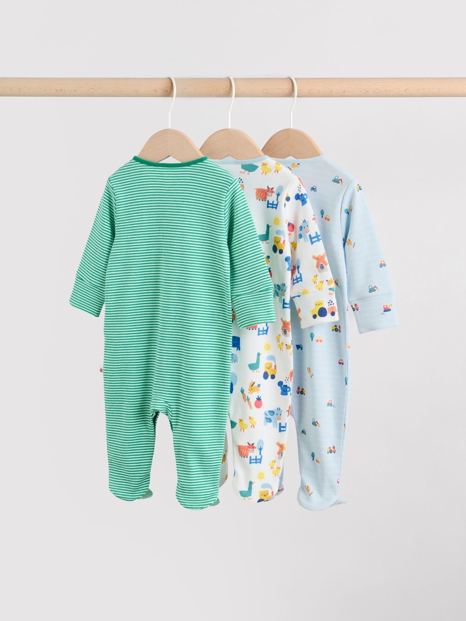 Multi Farm Baby Sleepsuits 3 Pack (0-2yrs)