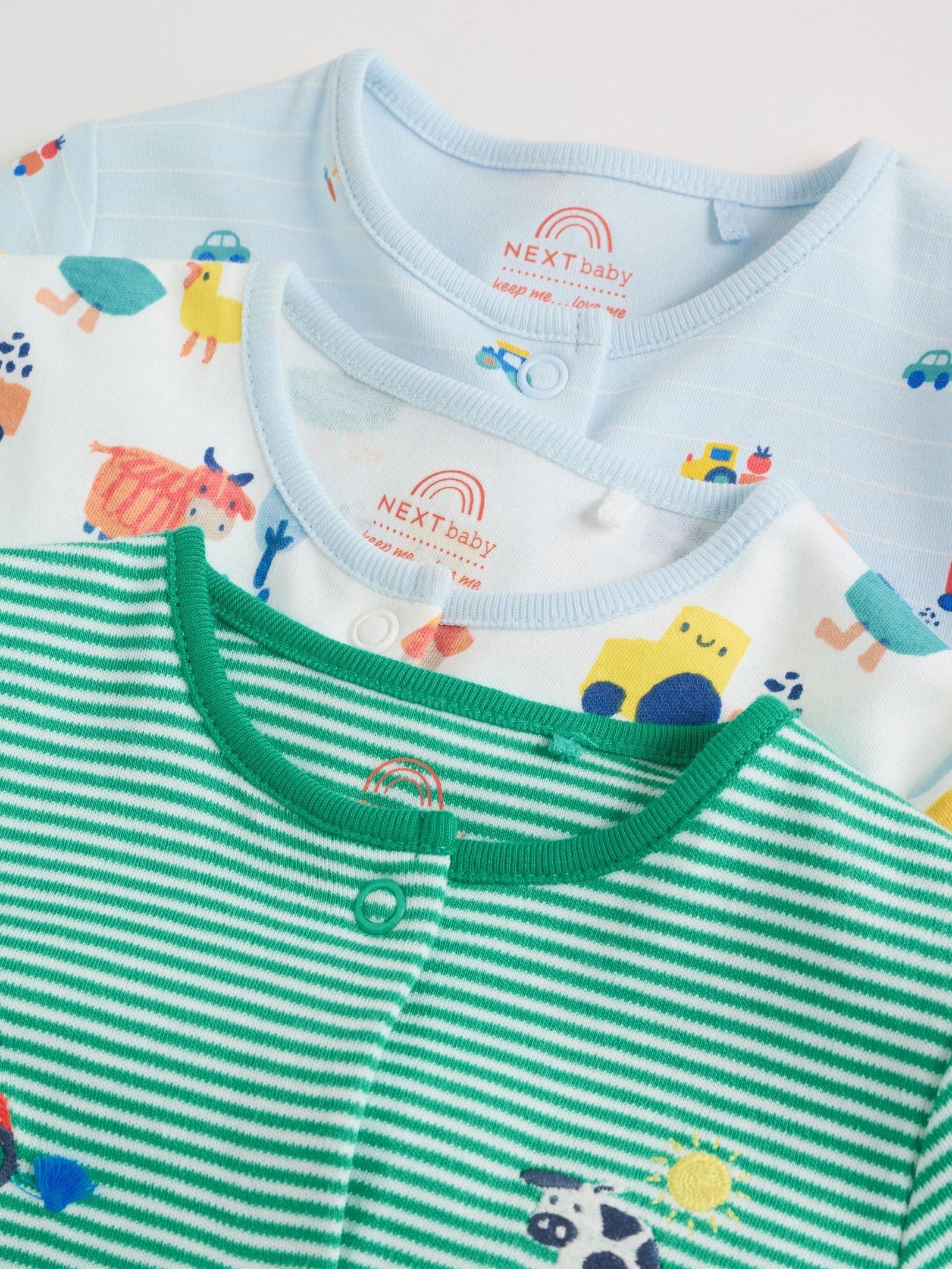 Multi Farm Baby Sleepsuits 3 Pack (0-2yrs)