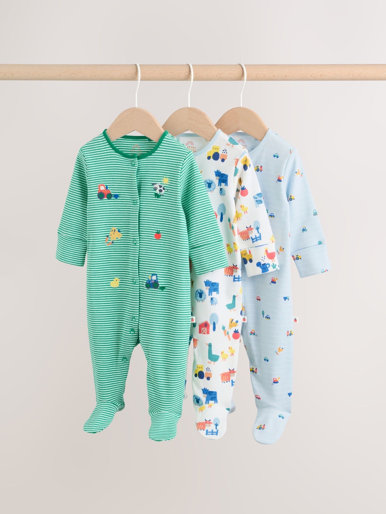 Multi Farm Baby Sleepsuits 3 Pack (0-2yrs)
