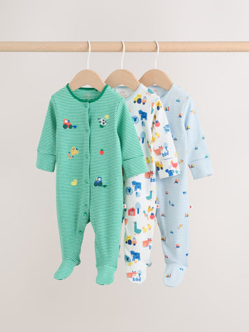 Multi Farm Baby Sleepsuits 3 Pack (0-2yrs)