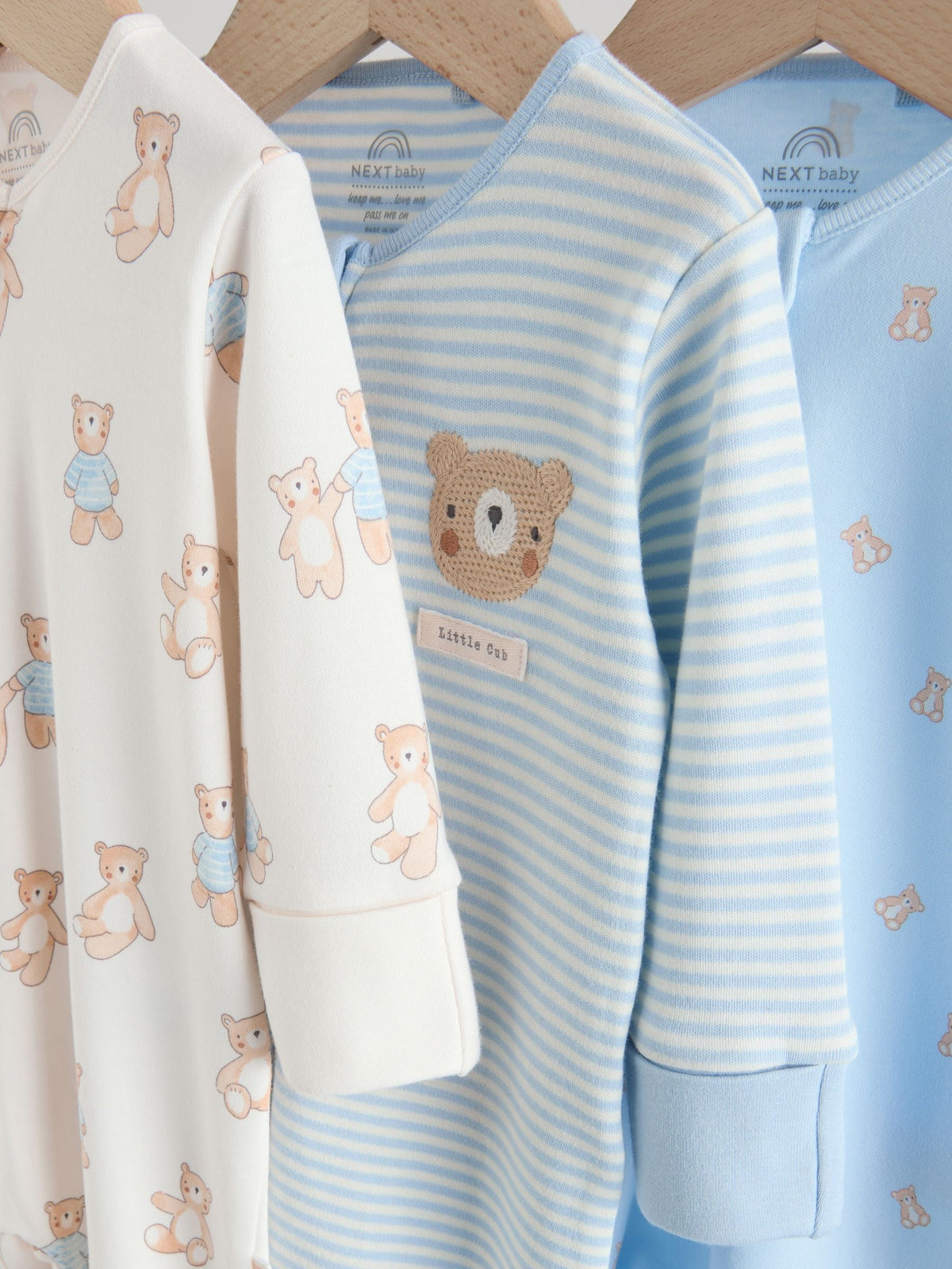 Blue Bear Way Zip Baby Sleepsuits 3 Pack (0mths-3yrs)