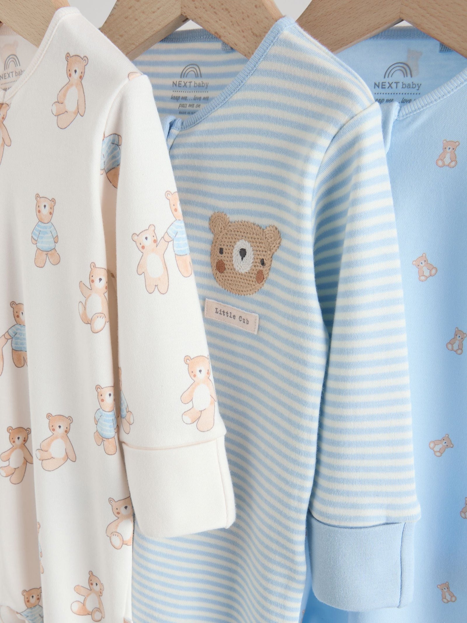 Blue Bear Milk Club Two Way Zip Baby Sleepsuits 3 Pack (0mths-3yrs)