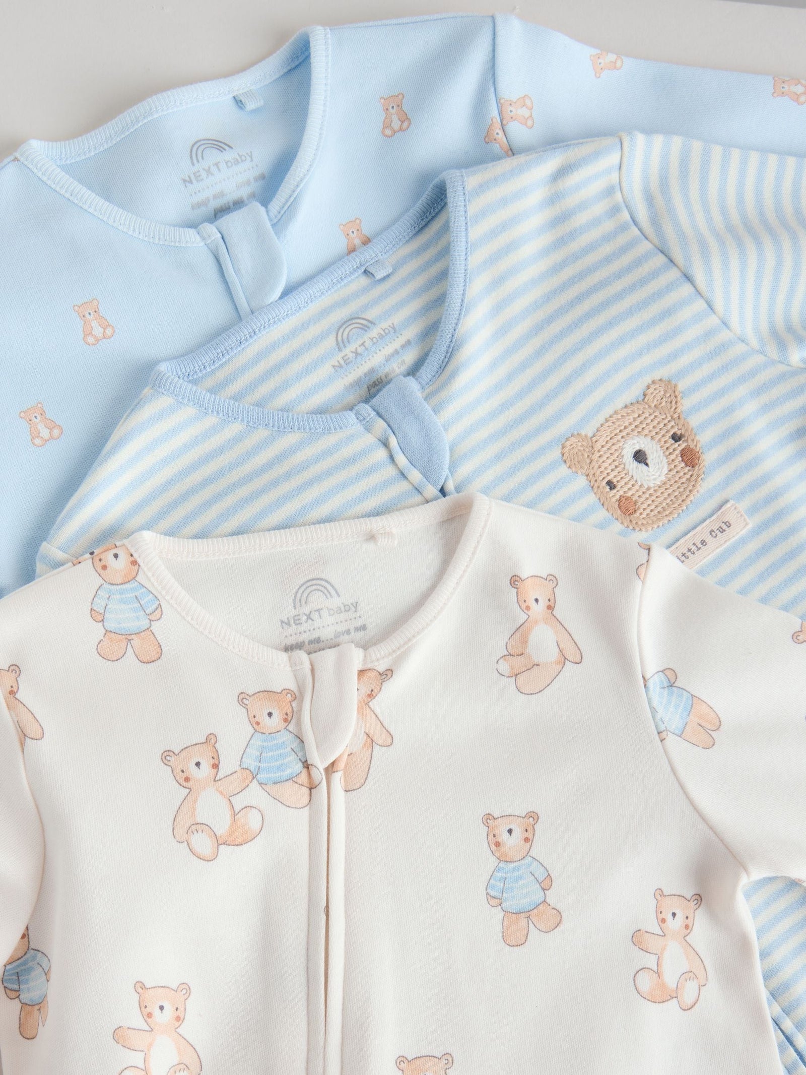 Blue Bear Way Zip Baby Sleepsuits 3 Pack (0mths-3yrs)