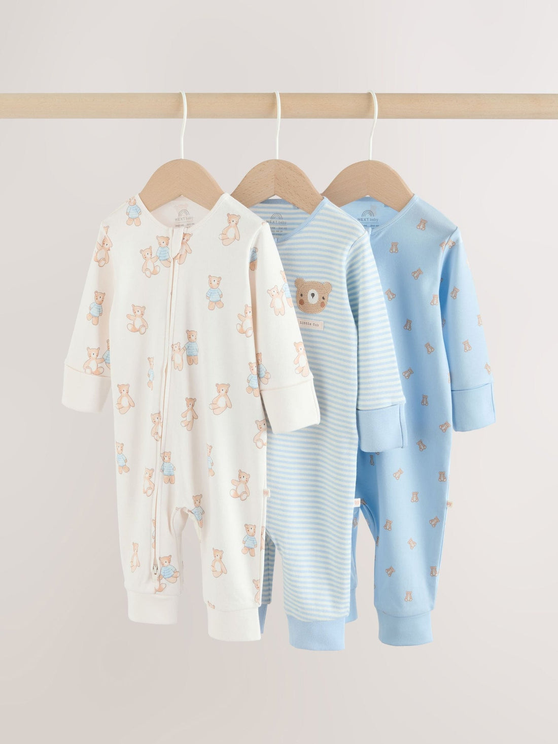 Blue Bear Milk Club Two Way Zip Baby Sleepsuits 3 Pack (0mths-3yrs)