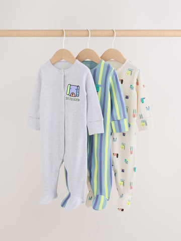 Blue Dog Two Way Zip Baby Sleepsuits 3 Pack (0mths-2yrs)