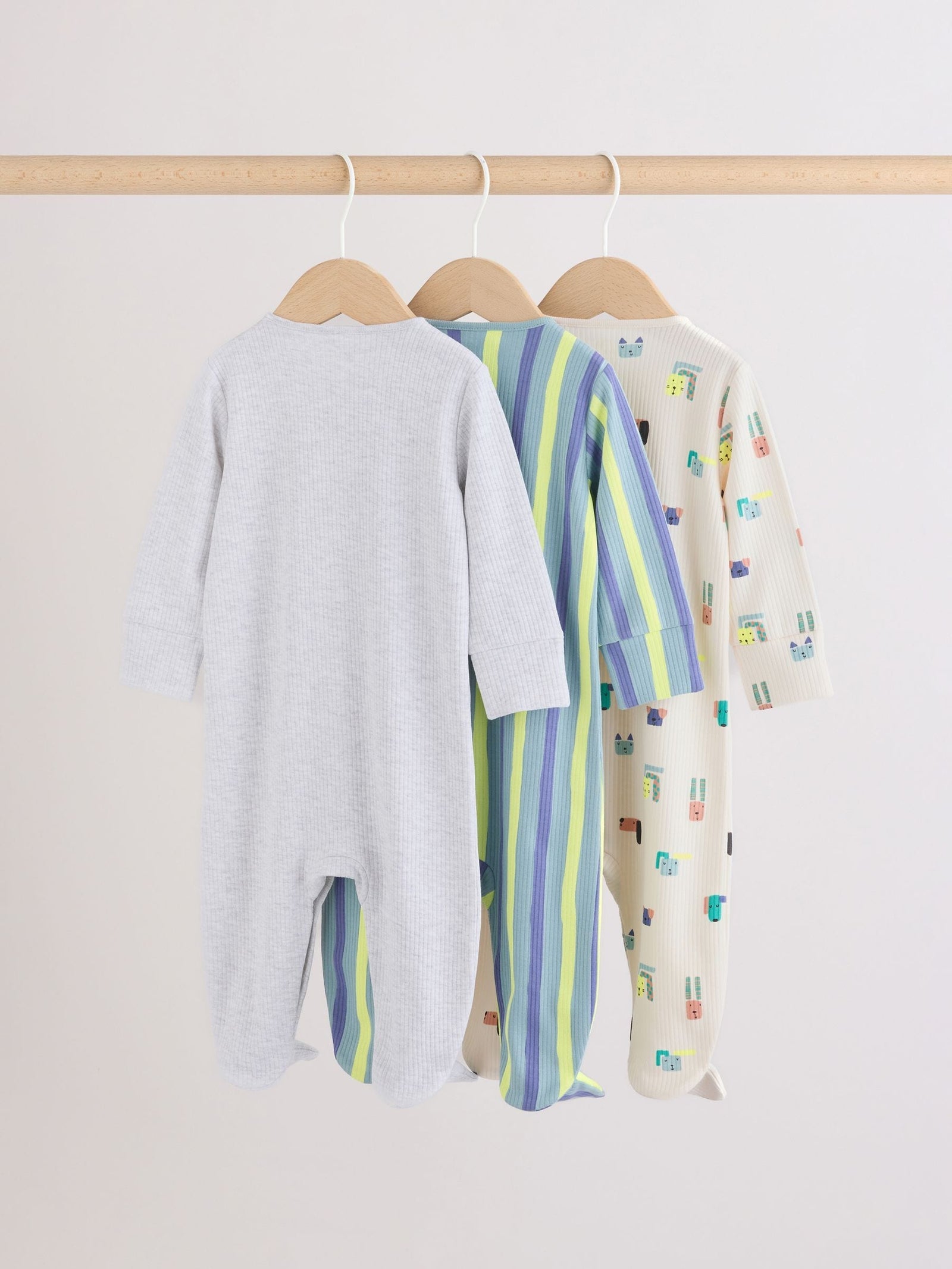 Blue Dog Two Way Zip Baby Sleepsuits 3 Pack (0mths-2yrs)