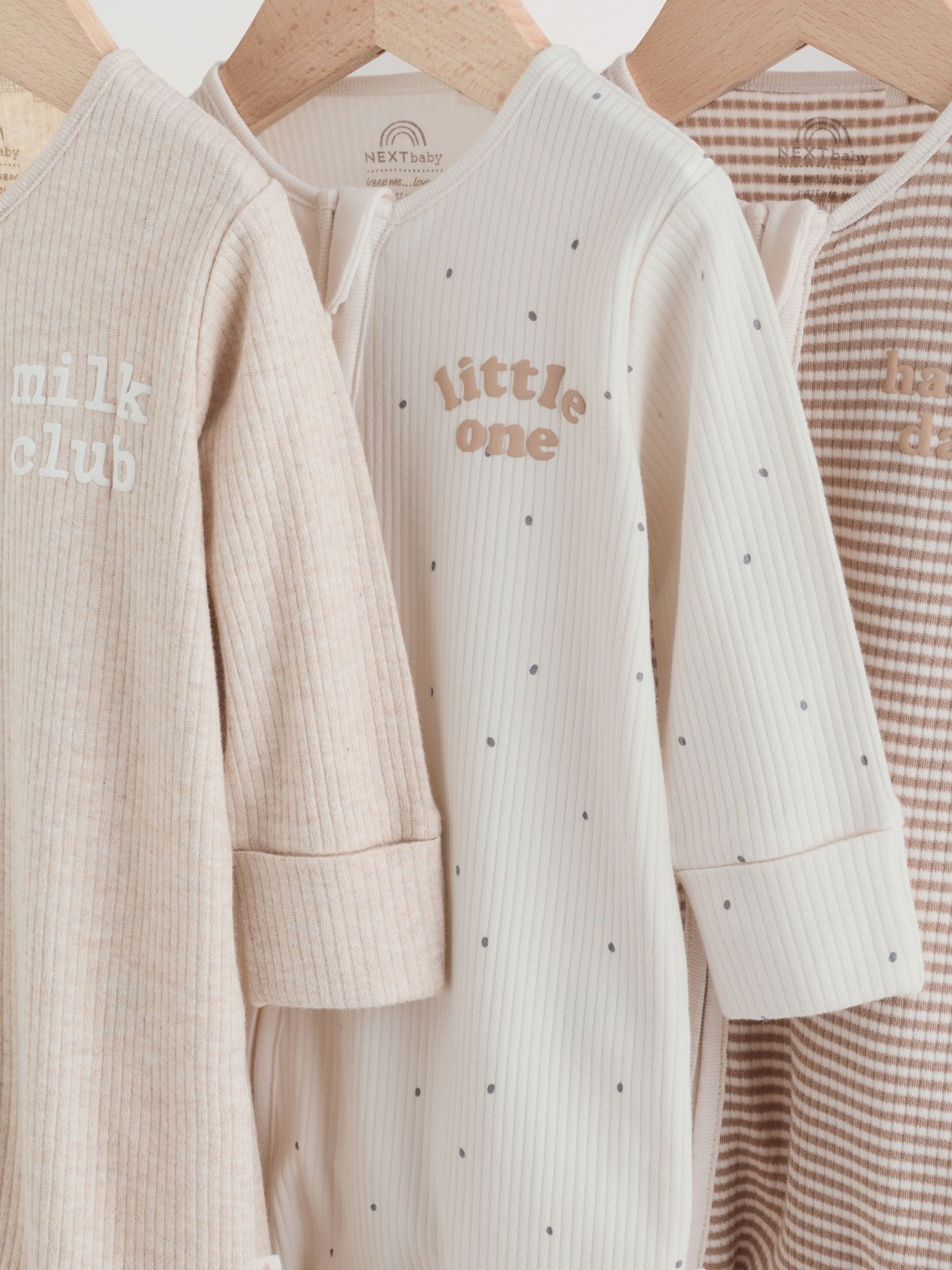 Neutral Milkclub Two Way Zip Baby Sleepsuits 3 Pack
