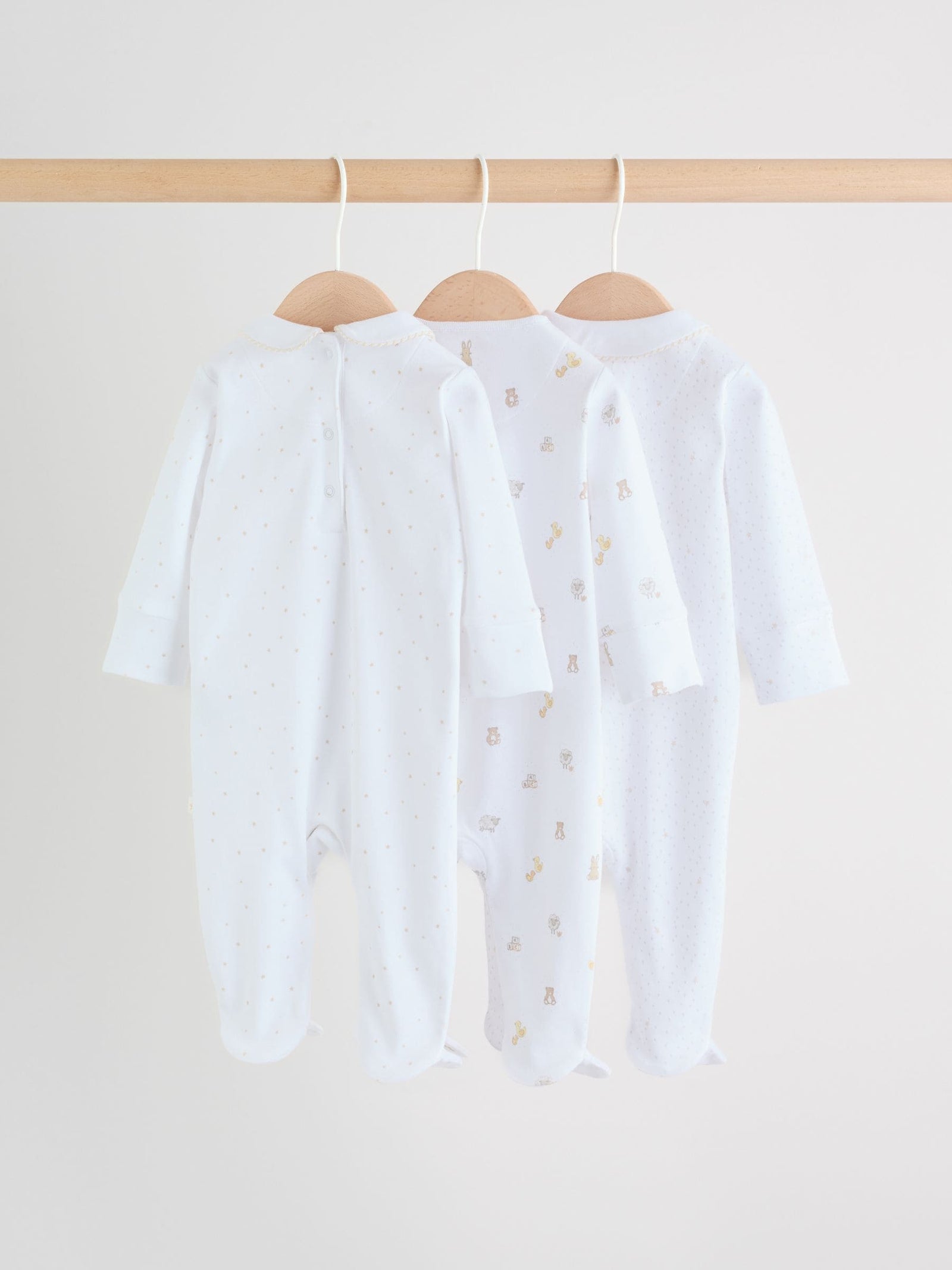 White Collar Baby Sleepsuits 3 Pack (0-2yrs)