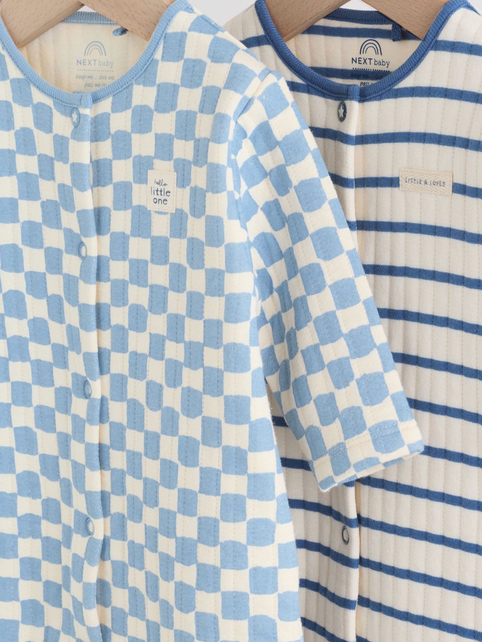 Blue 2 Pack Quilted Baby Sleepsuits