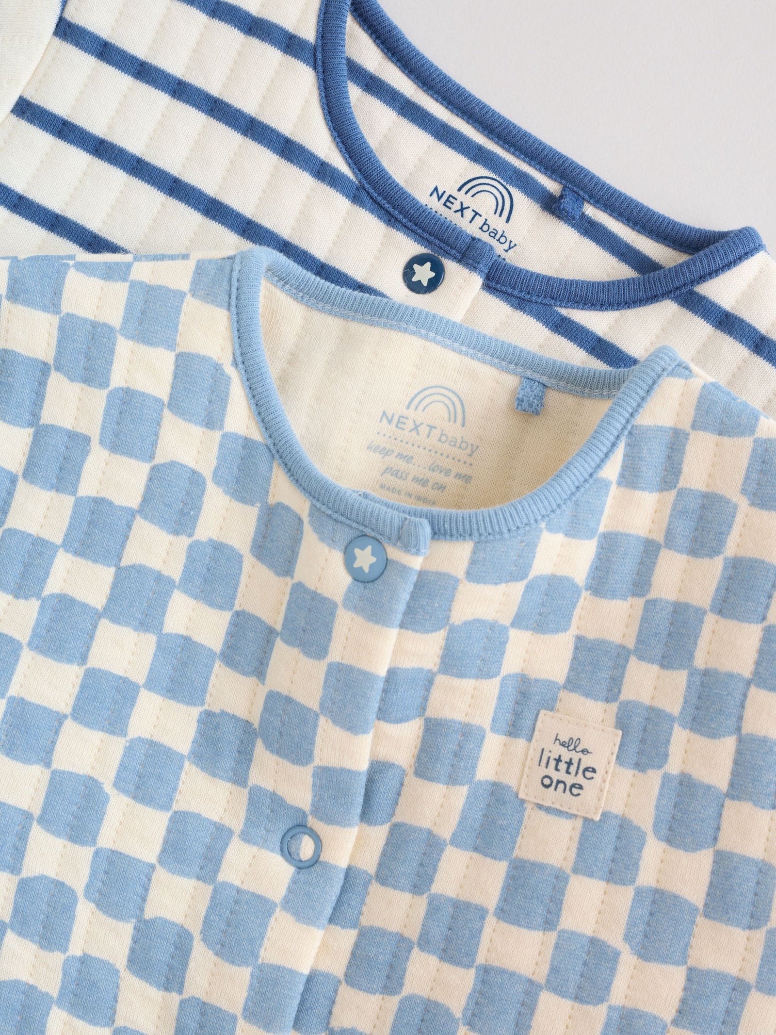 Blue 2 Pack Quilted Baby Sleepsuits