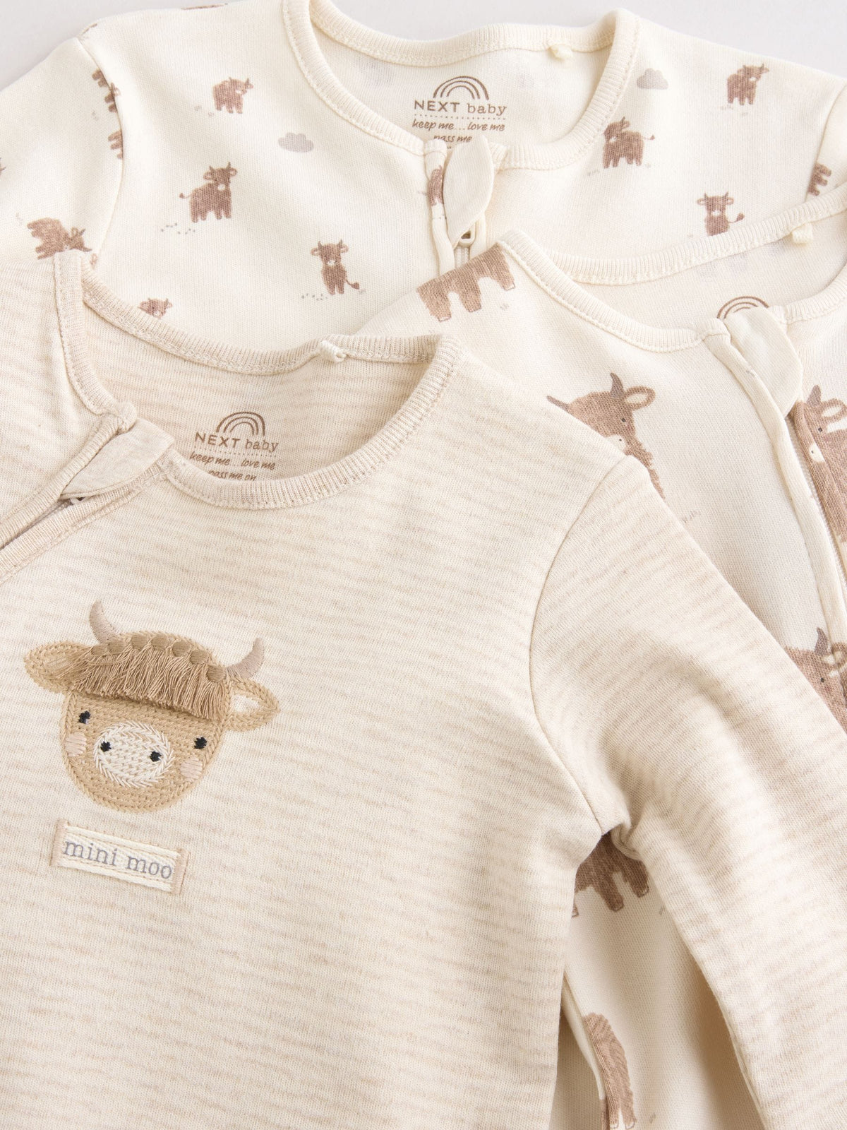 Neutral Hamish Two Way Zip Baby Sleepsuits 3 Pack (0-2yrs)