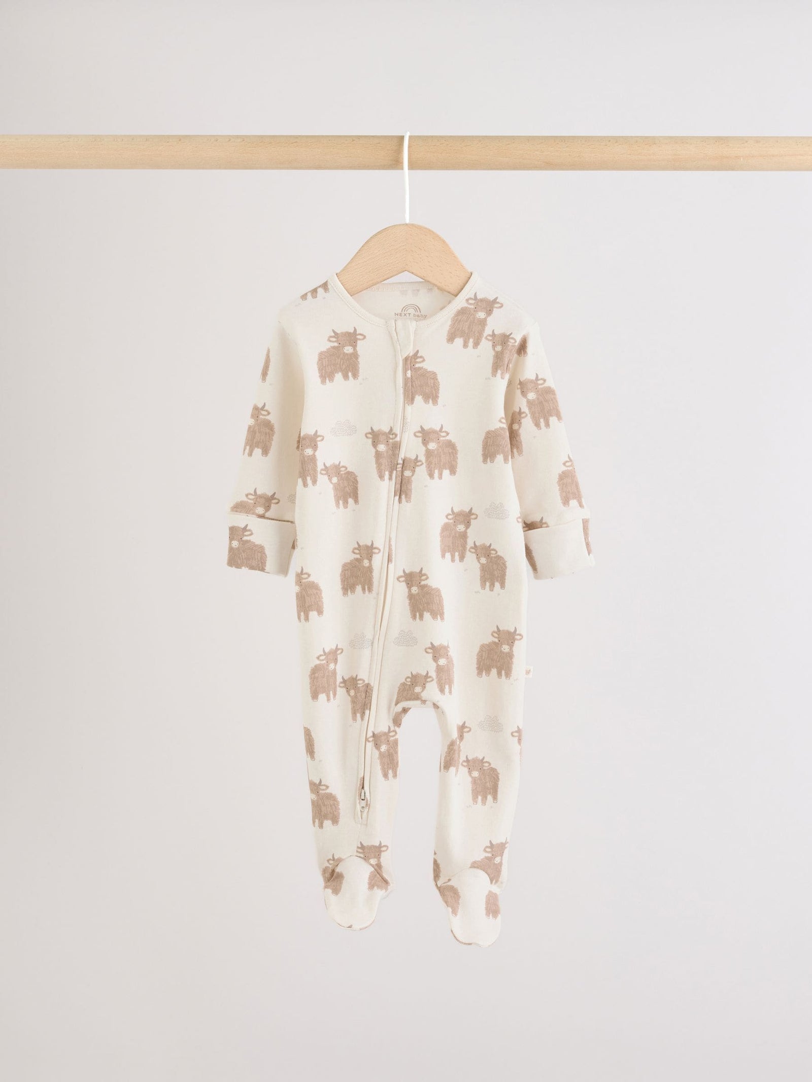Neutral Hamish Two Way Zip Baby Sleepsuits 3 Pack (0-2yrs)