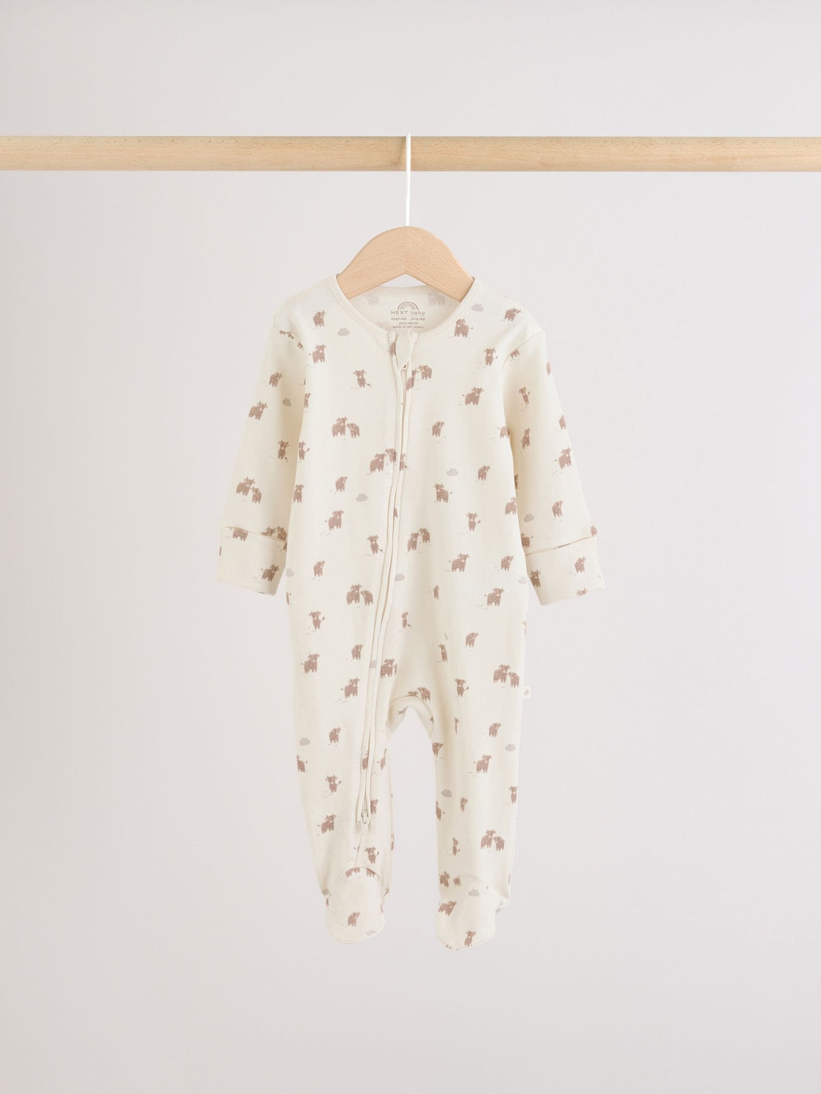 Neutral Hamish Two Way Zip Baby Sleepsuits 3 Pack (0-2yrs)