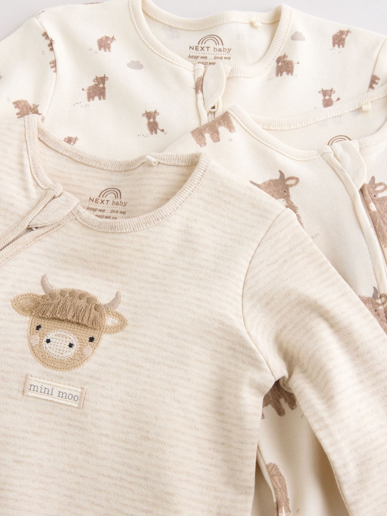 Neutral Hamish Two Way Zip Baby Sleepsuits 3 Pack (0-2yrs)