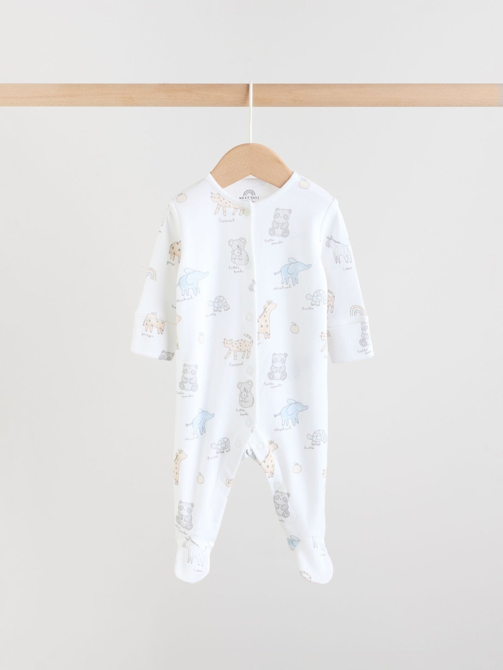 White Safari Baby Sleepsuits 3 Pack (0-2yrs)