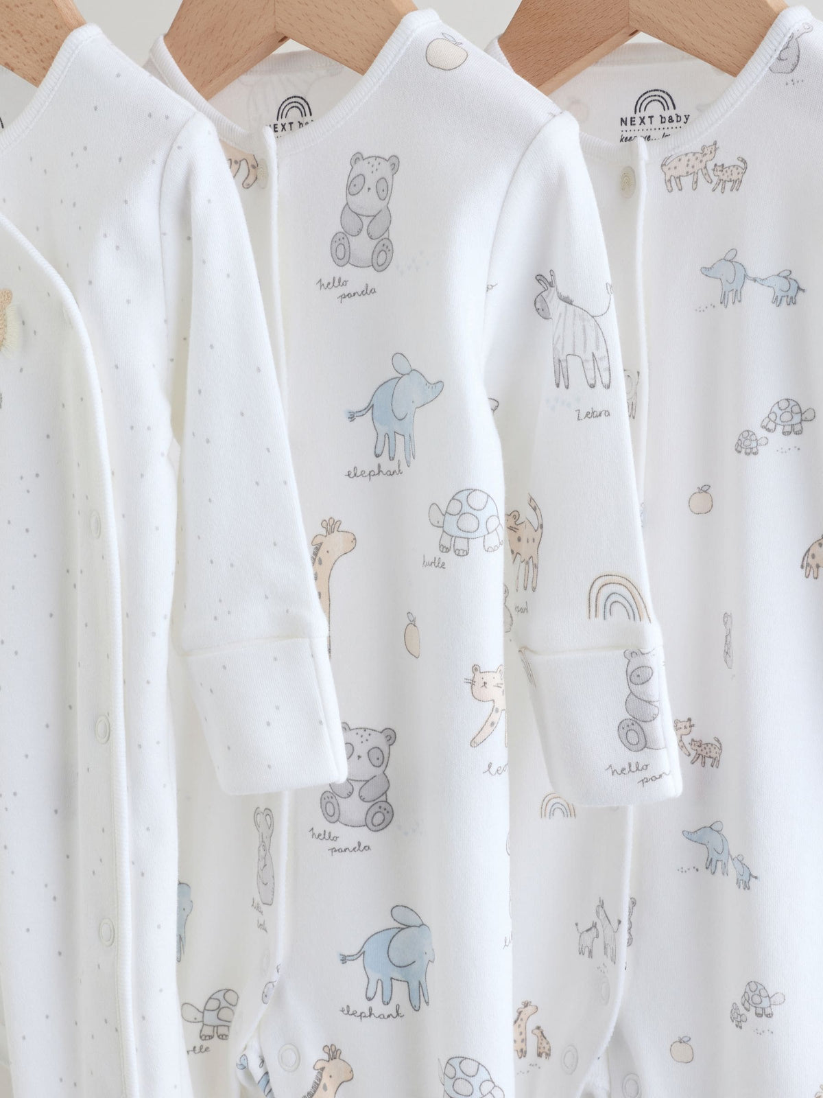 White Safari Baby Sleepsuits 3 Pack (0-2yrs)