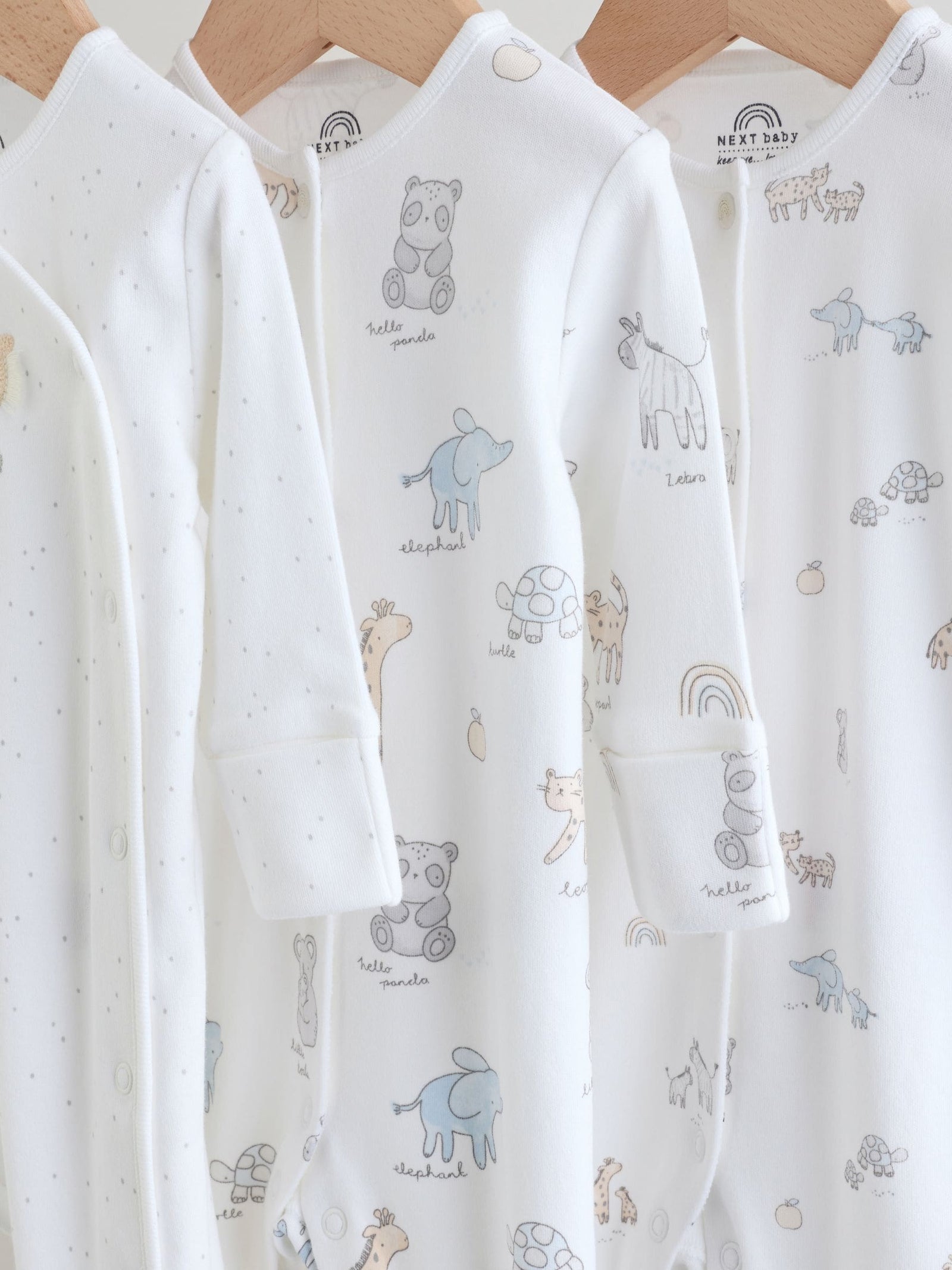 White Safari Baby Sleepsuits 3 Pack (0-2yrs)