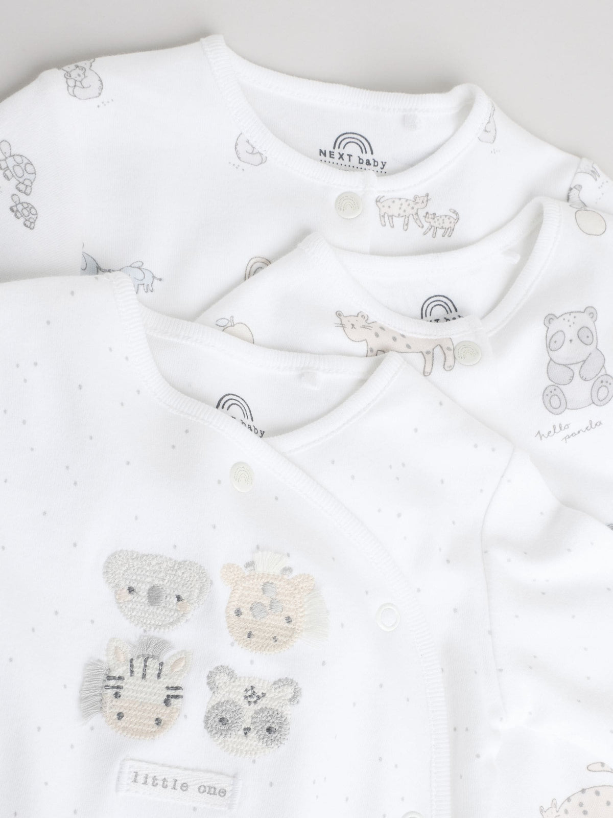 White Safari Baby Sleepsuits 3 Pack (0-2yrs)