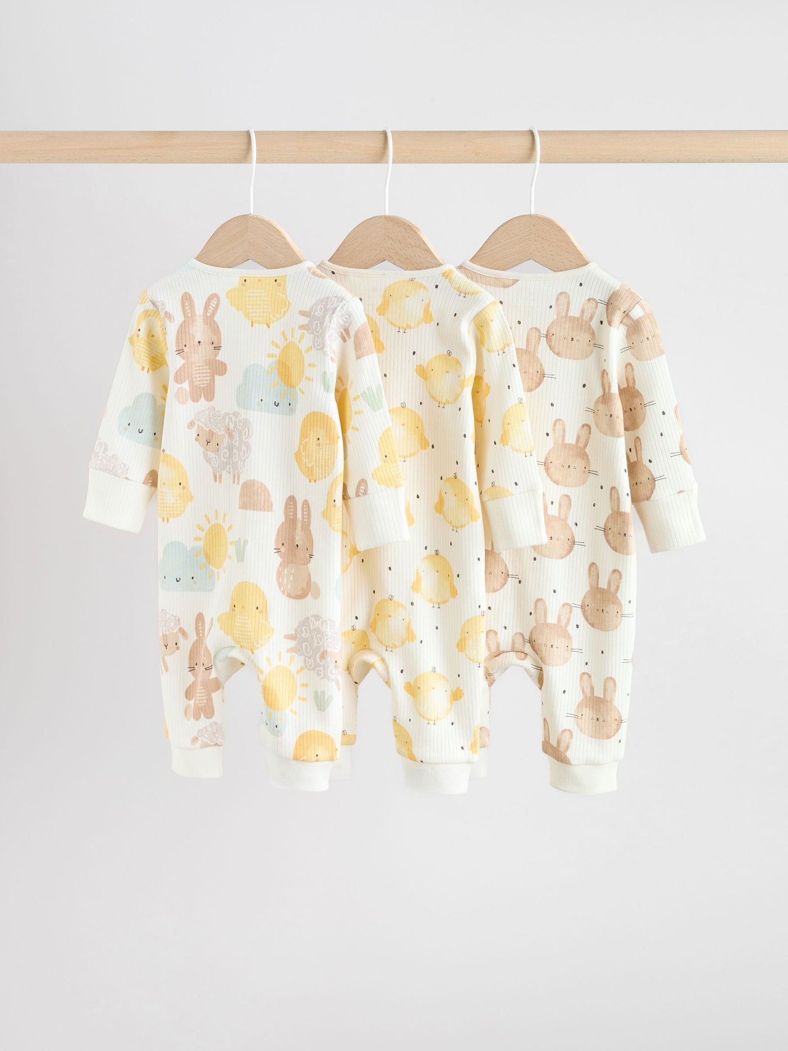 Yellow Spring Character Two Way Zip Baby Sleepsuits 3 Pack (0mths-3yrs)