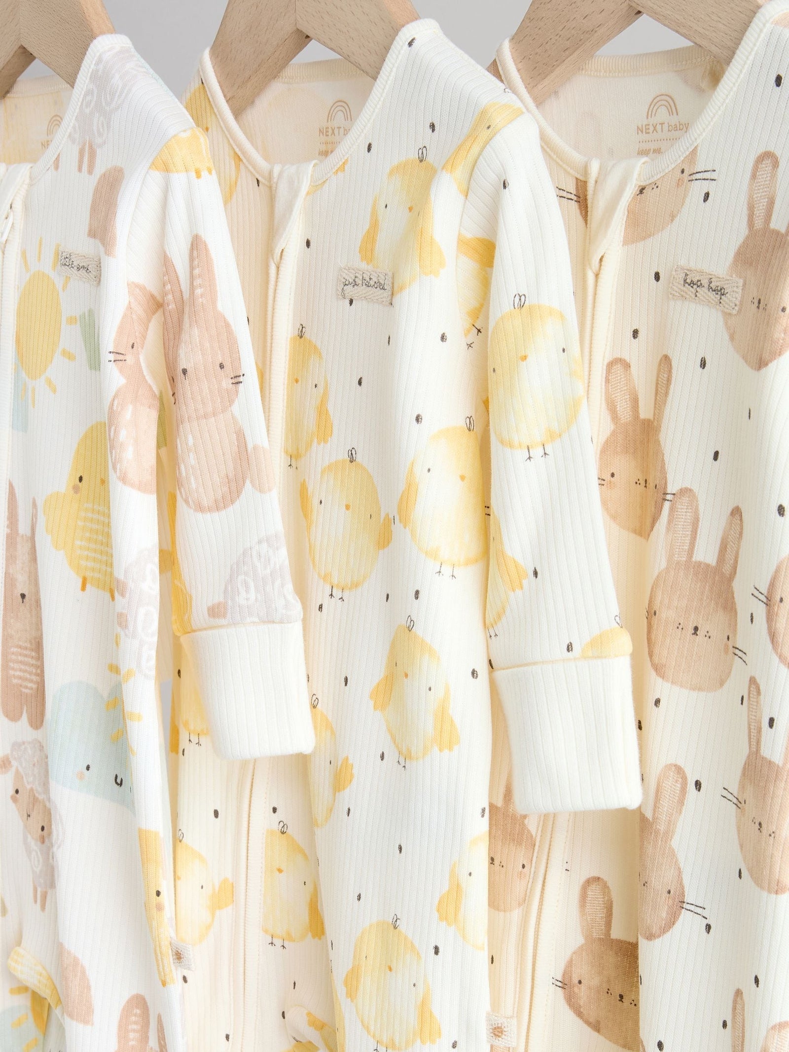 Yellow Spring Character Two Way Zip Baby Sleepsuits 3 Pack (0mths-3yrs)