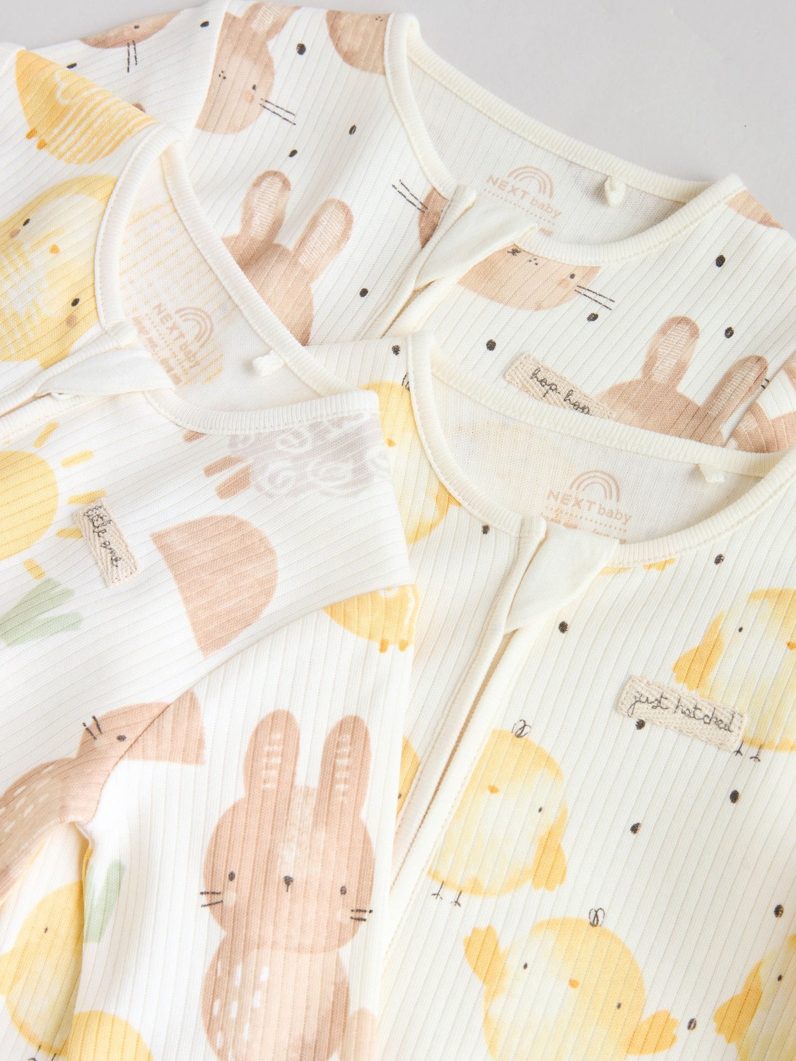 Yellow Spring Character Two Way Zip Baby Sleepsuits 3 Pack (0mths-3yrs)
