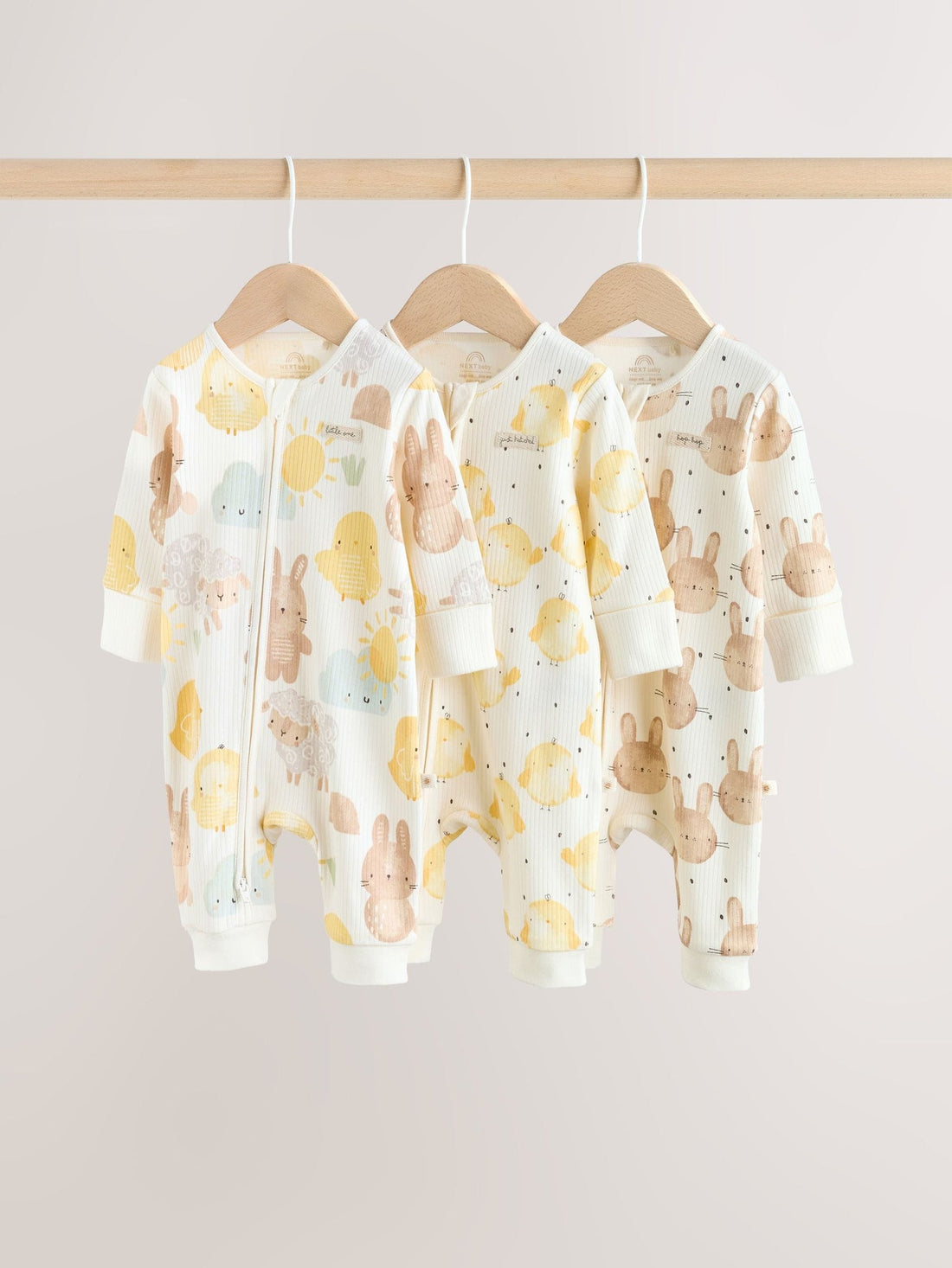 Yellow Spring Character Two Way Zip Baby Sleepsuits 3 Pack (0mths-3yrs)