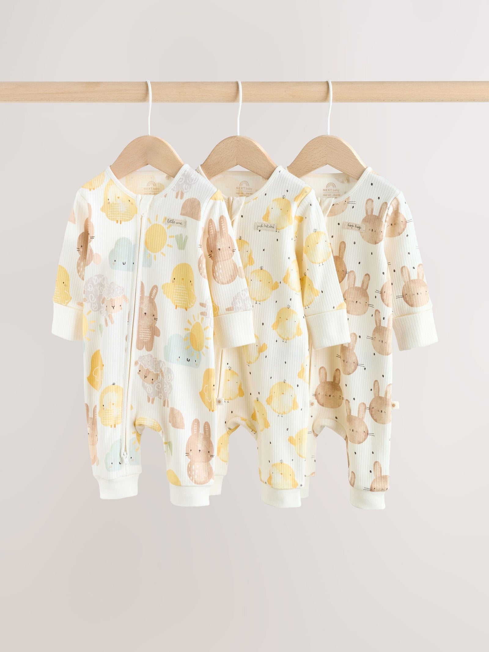 Yellow Spring Character Two Way Zip Baby Sleepsuits 3 Pack (0mths-3yrs)