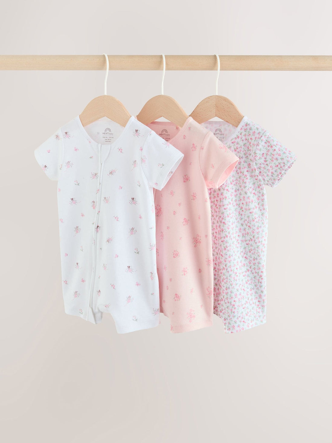 Pink Two Way Zip Baby Rompers 3 Pack (0mths-3yrs)