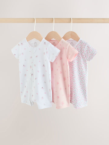 Pink Two Way Zip Baby Rompers 3 Pack (0mths-3yrs)