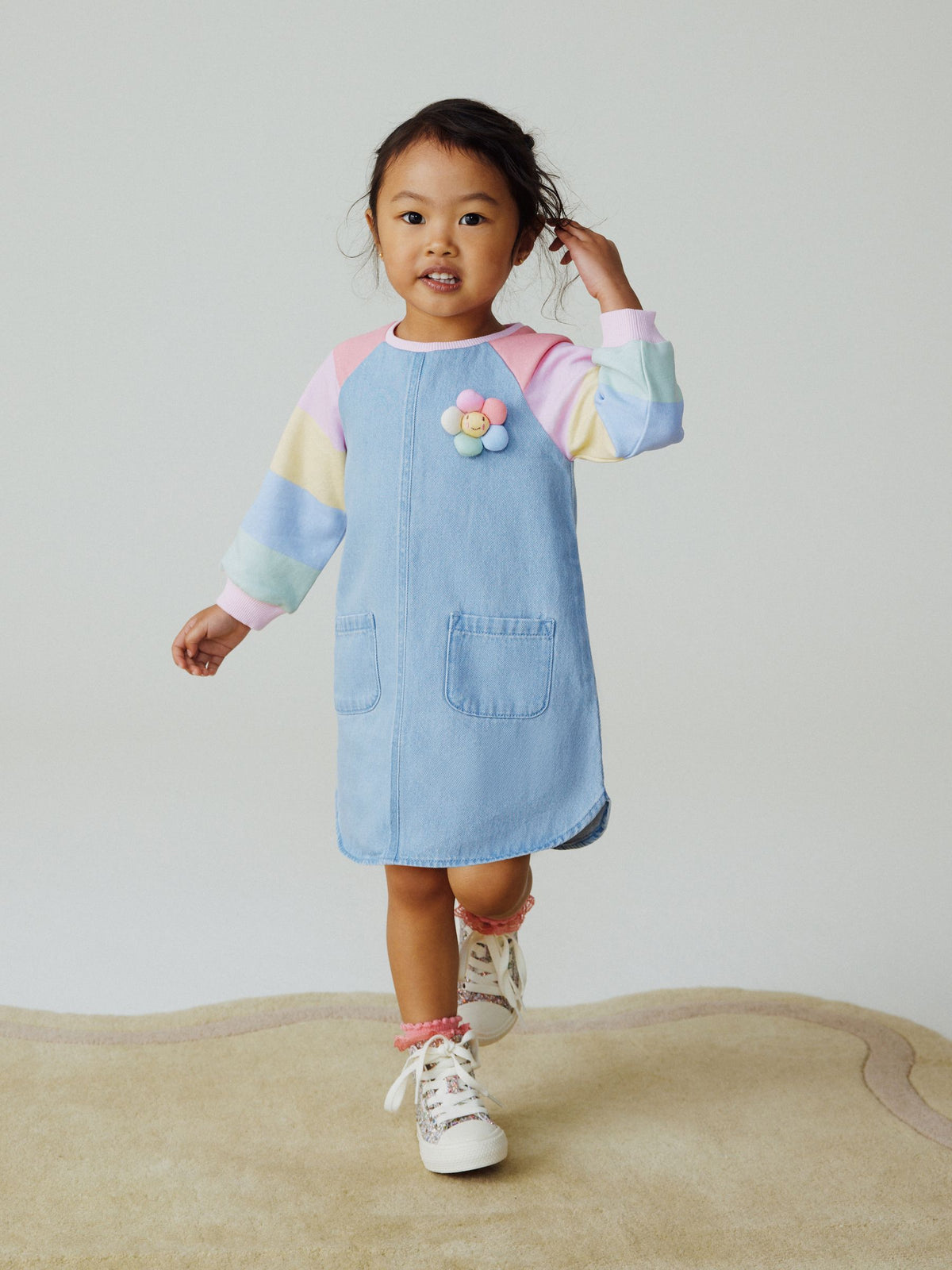 Pastel Rainbow Raglan Denim Dress (3mths-8yrs)