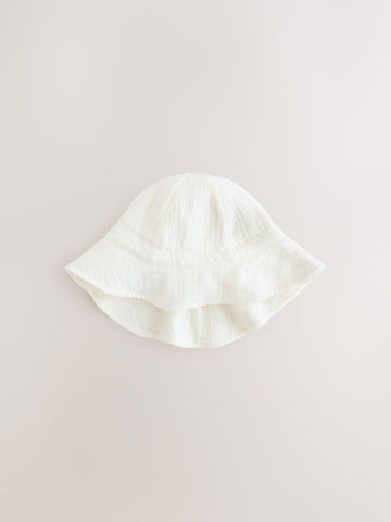 Ecru Woven Crinkle Baby Bucket Hat (0mths-2yrs)