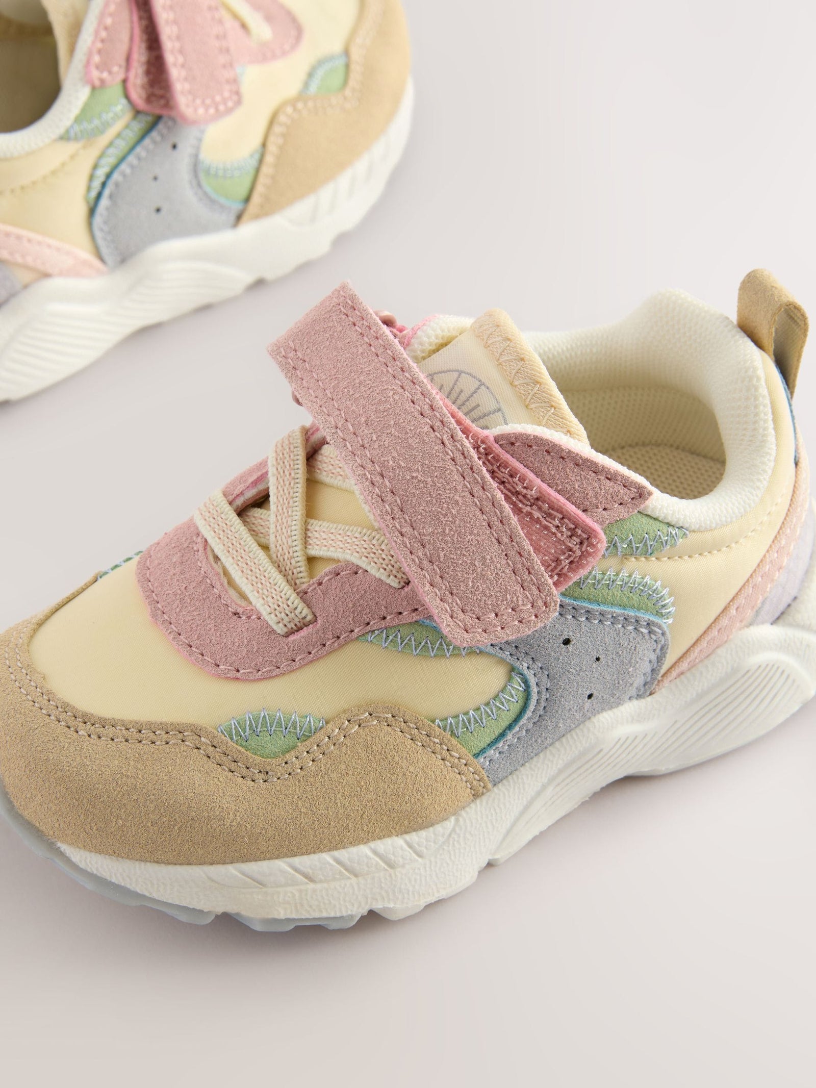 Multi Pastel Wide Fit (G) Elastic Lace Touch Fasten Trainers