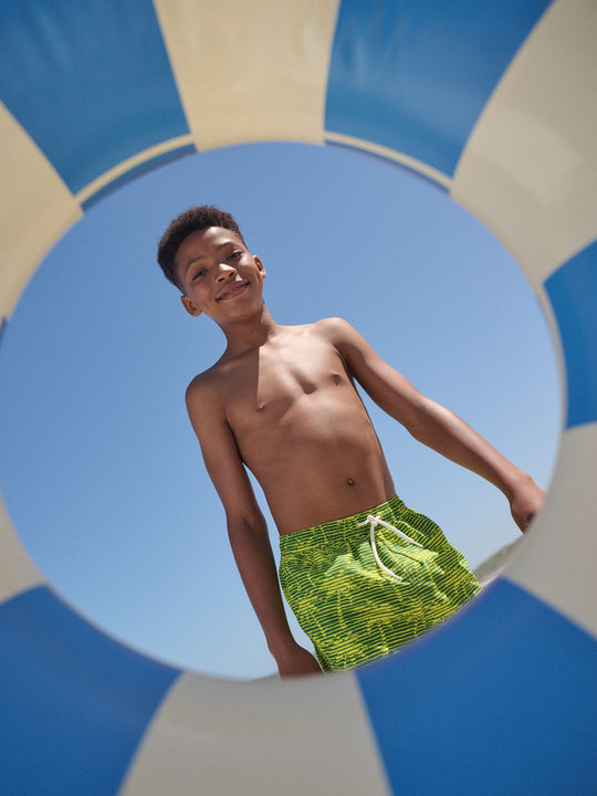 Yellow Palm Tree Printed Swim Shorts (3-16yrs)