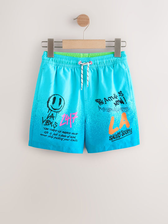 Blue Graffiti Printed Swim Shorts (3-16yrs)