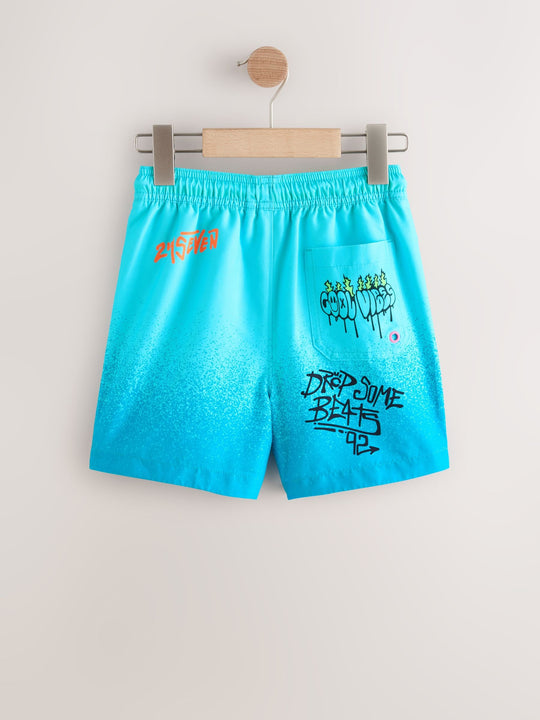 Blue Graffiti Printed Swim Shorts (3-16yrs)