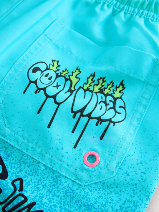 Blue Graffiti Printed Swim Shorts (3-16yrs)