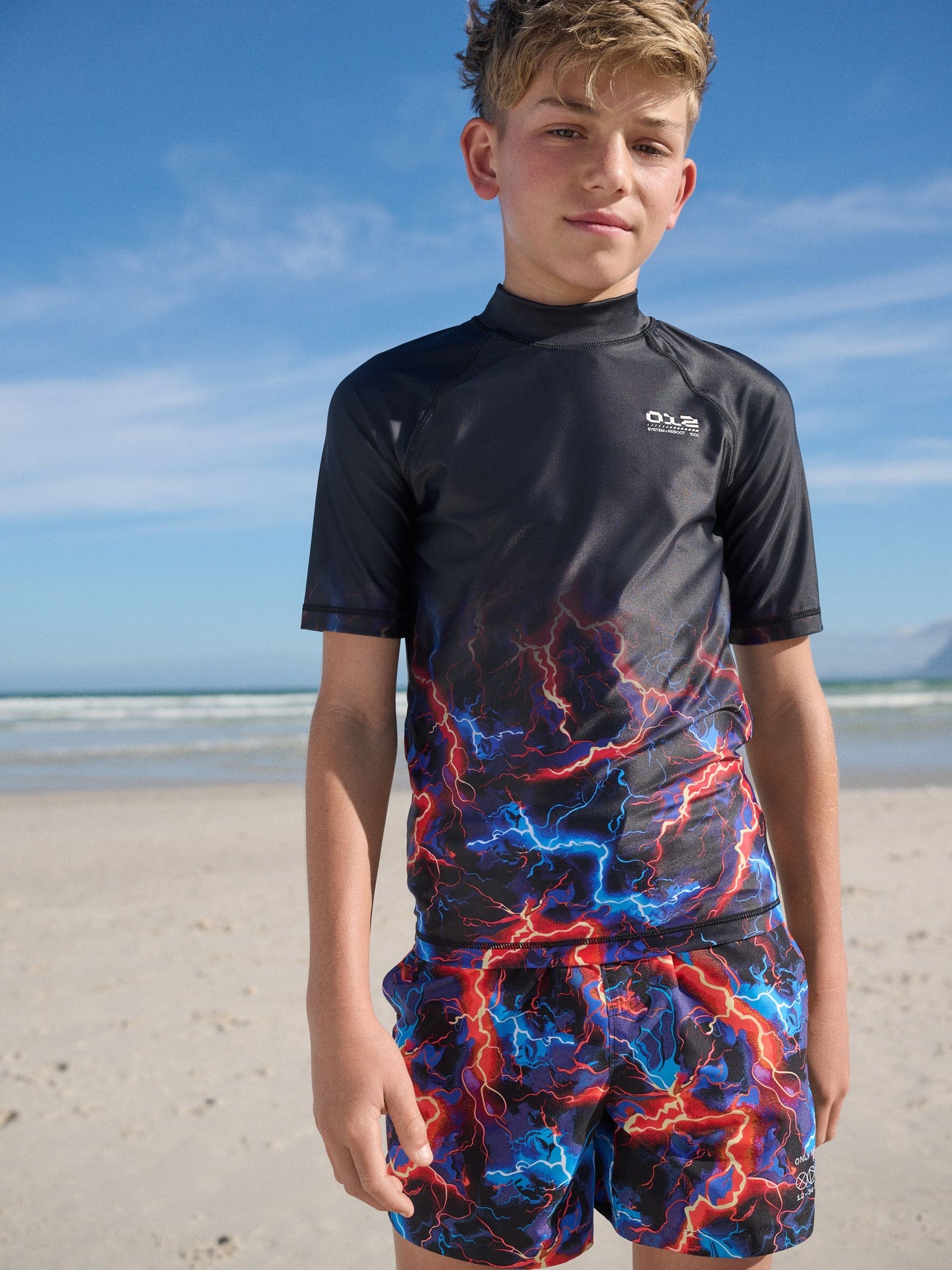 Black Lightening Bolt Short Sleeve Rash Vest (1.5-16yrs)
