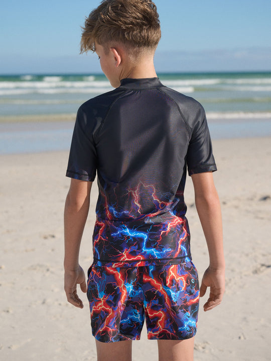 Black Lightening Bolt Short Sleeve Rash Vest (1.5-16yrs)