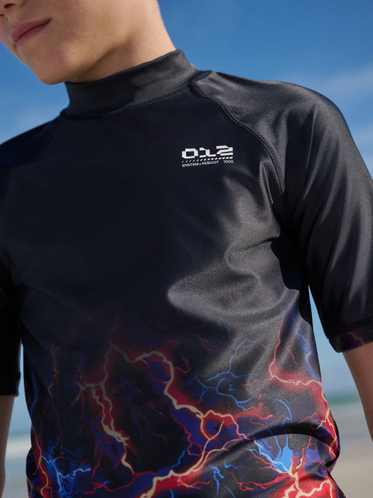 Black Lightening Bolt Short Sleeve Rash Vest (1.5-16yrs)