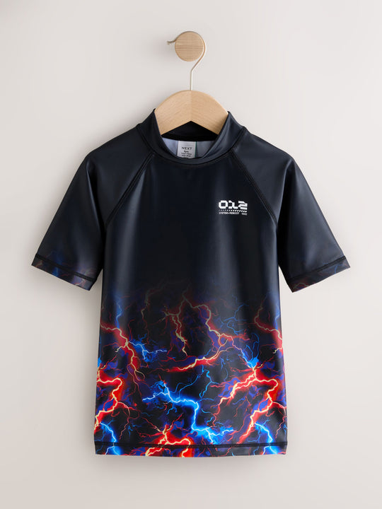 Black Lightening Bolt Short Sleeve Rash Vest (1.5-16yrs)