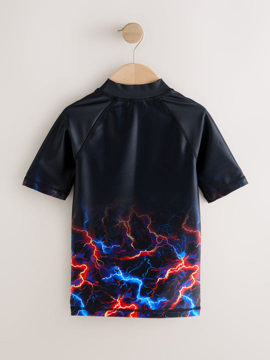 Black Lightening Bolt Short Sleeve Rash Vest (1.5-16yrs)