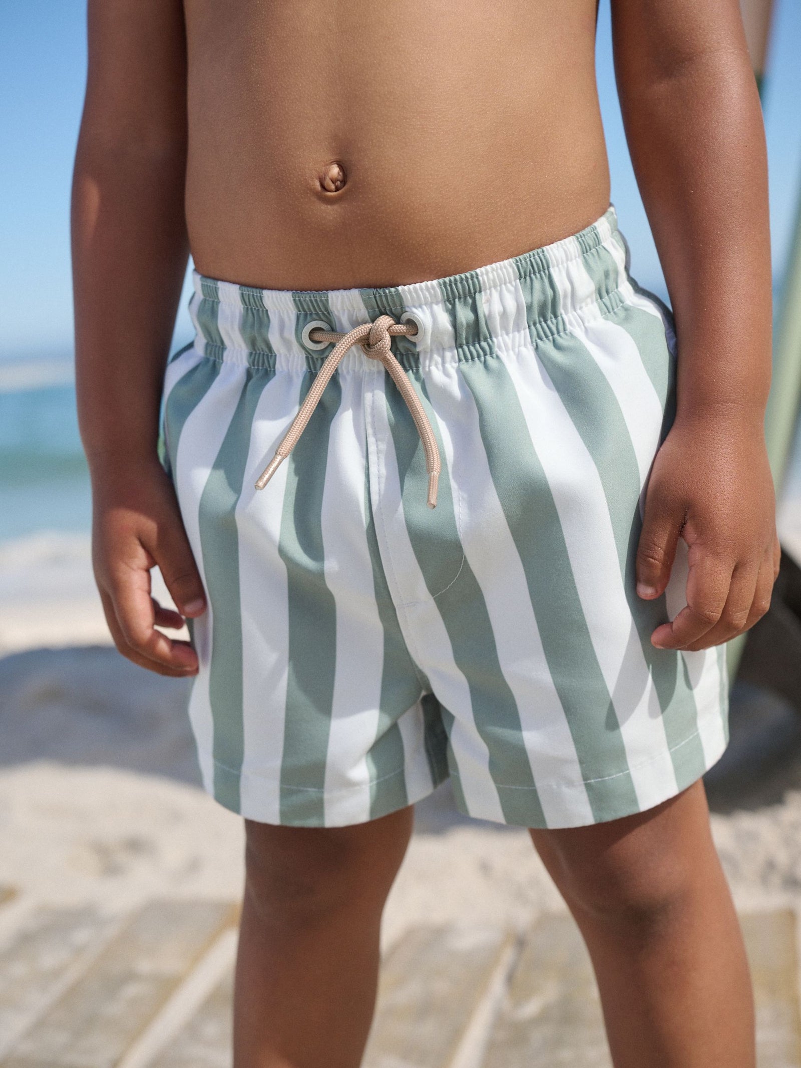 Green and White Stripe Printed Swim Shorts (3mths-7yrs)