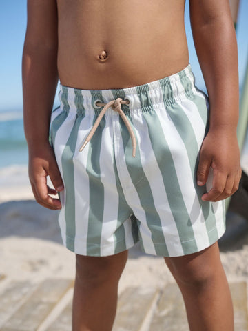 Green and White Stripe Printed Swim Shorts (3mths-7yrs)