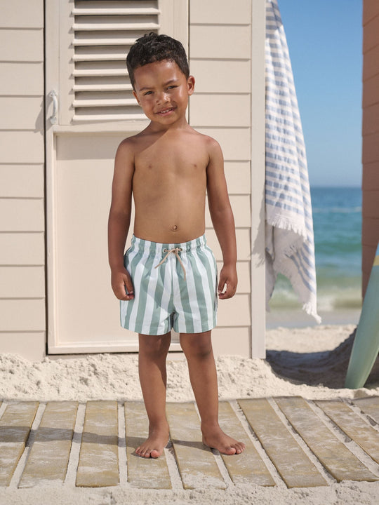 Green and White Stripe Printed Swim Shorts (3mths-7yrs)