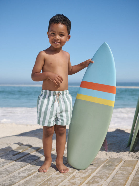 Green and White Stripe Printed Swim Shorts (3mths-7yrs)