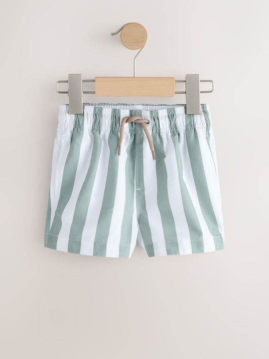 Green and White Stripe Printed Swim Shorts (3mths-7yrs)