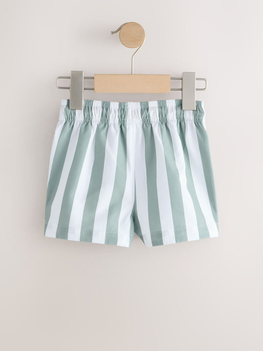Green and White Stripe Printed Swim Shorts (3mths-7yrs)
