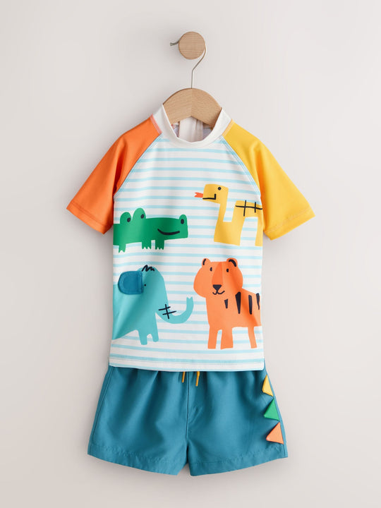 White/Red/Yellow Short Sleeve Sunsafe Rash Vest and Swim Shorts Set (3mths-7yrs)