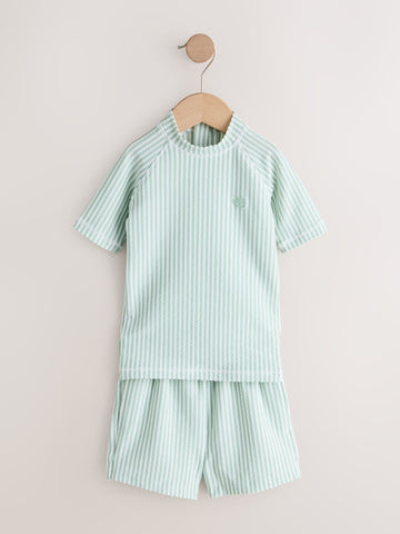 Green Textured Rash Vest and Swim Shorts Set (3mths-7yrs)